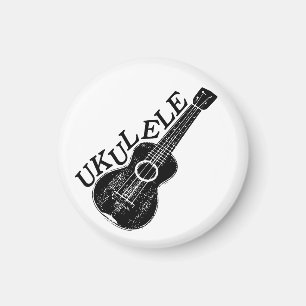 Ukulele Black and White Text and Image Magnet