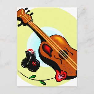 Ukulele Castanets Rose Design Graphic Musical Postcard