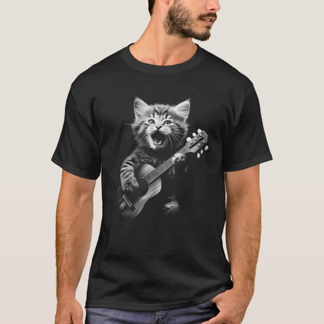 Ukulele Cat Cute Cat Playing 6 Strings Guitar Guit T-Shirt (Front)
