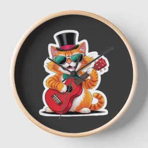 Ukulele Cat Serenade Clock