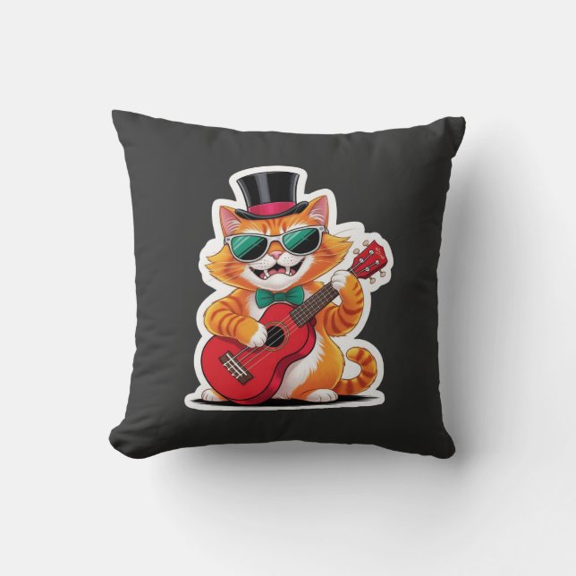 Ukulele Cat Serenade Cushion (Front)