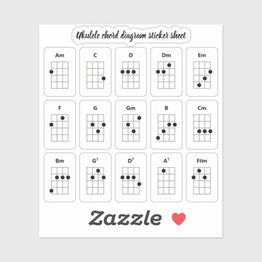 Ukulele Chord Diagram Stickers Beginner Chords Zazzle Co Uk