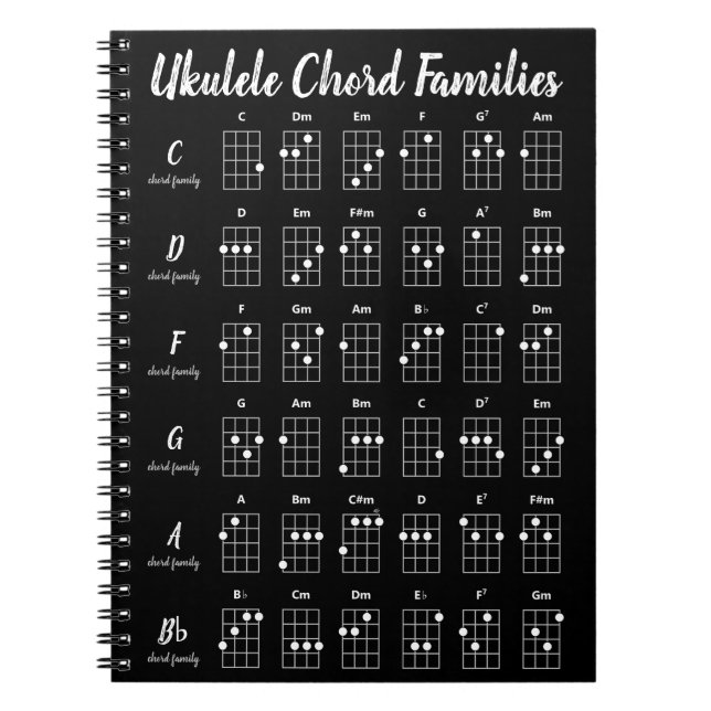 Ukulele Chord Families Chart | Black White Gray Notebook (Front)