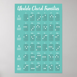 Ukulele Chord Families Reference Poster   Teal