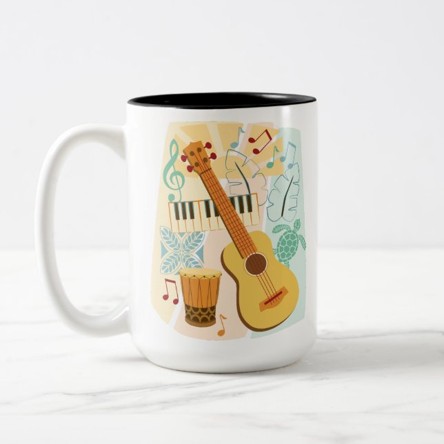 Ukulele Collage Two-Tone Coffee Mug (Left)