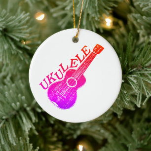 Ukulele Colourful Text And Image  Ceramic Tree Decoration