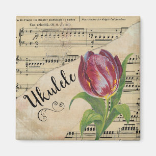 Ukulele Elegant Tulip Vintage Sheet Music Magnet