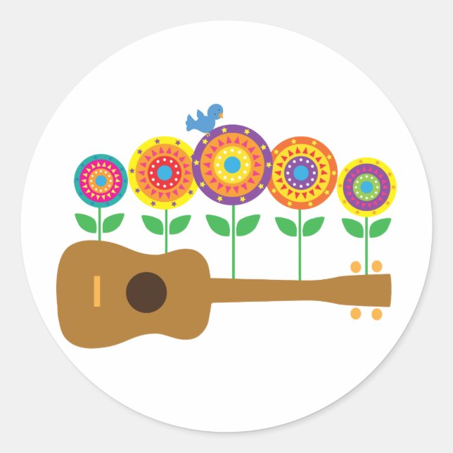Ukulele Flowers Classic Round Sticker (Front)