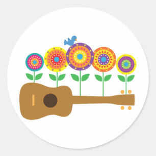 Ukulele Flowers Classic Round Sticker