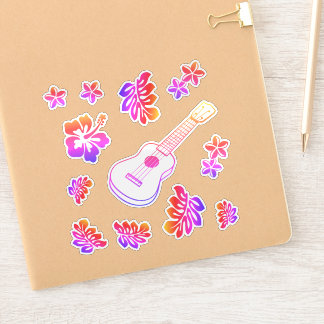 Ukulele & Flowers Custom-Cut Vinyl Sticker