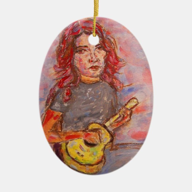 ukulele girl art ceramic tree decoration (Front)