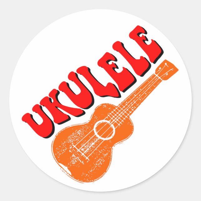 Ukulele Groovy Text Art Classic Round Sticker (Front)