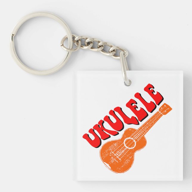 Ukulele Groovy Text Art Key Ring (Front)