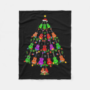 Ukulele Guitar Christmas Tree Funny Music Lover Mu Fleece Blanket