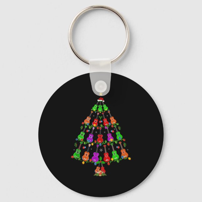 Ukulele Guitar Christmas Tree Funny Music Lover Mu Key Ring (Front)