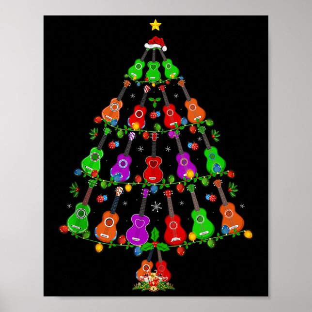 Ukulele Guitar Christmas Tree Funny Music Lover Mu Poster (Front)