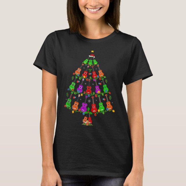 Ukulele Guitar Christmas Tree Funny Music Lover Mu T-Shirt (Front)