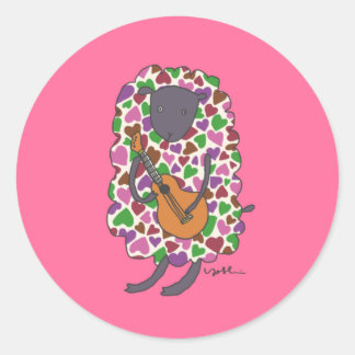 Ukulele, heart, sheep classic round sticker