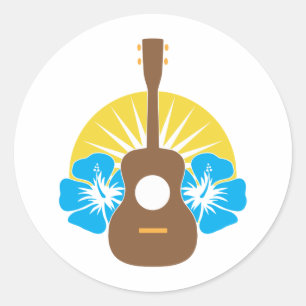 Ukulele Hibiscus Classic Round Sticker
