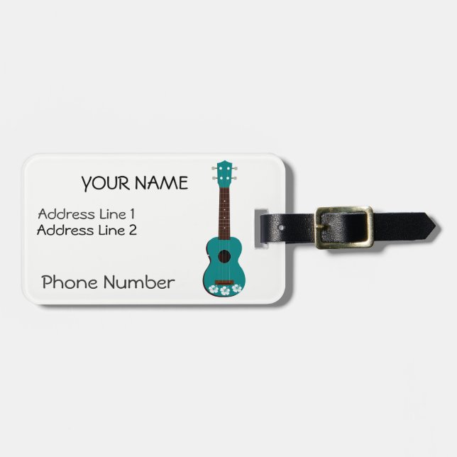 Ukulele Hibiscus Luggage Tag (Front Horizontal)