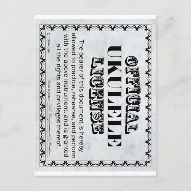 Ukulele License Postcard (Front)