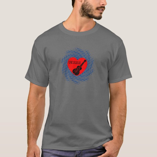 Ukulele Love Blue Dot Pattern  T-Shirt (Front)