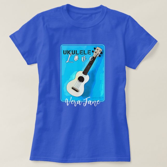 Ukulele Love in Pretty Shades of Blue T-Shirt (Design Front)