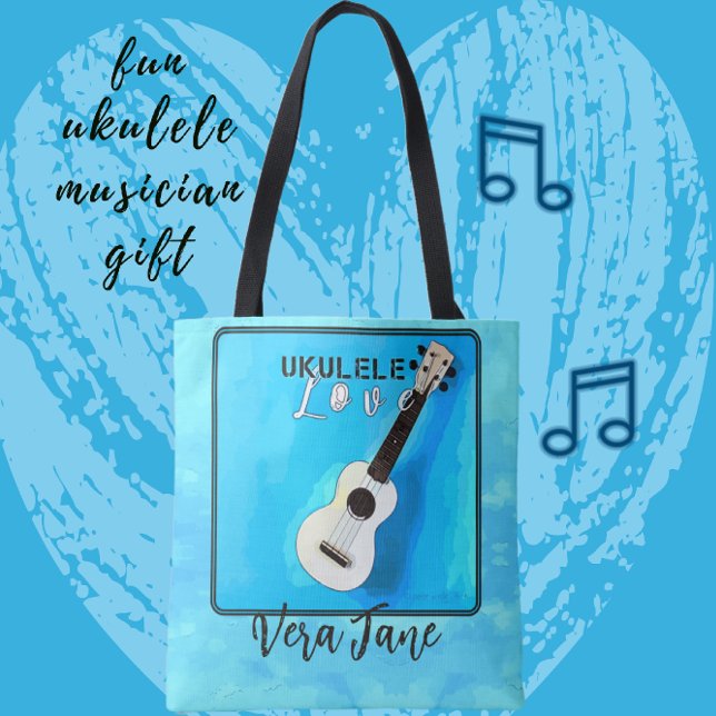 Ukulele Love in Pretty Shades of Blue Tote Bag (Creator Uploaded)