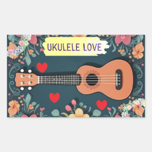 Ukulele Love Musical Instrument Hippie Floral Boho Rectangular Sticker