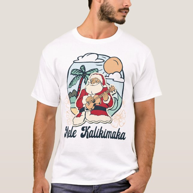 Ukulele Mele Kalikimaka Christmas Santa T-Shirt (Front)