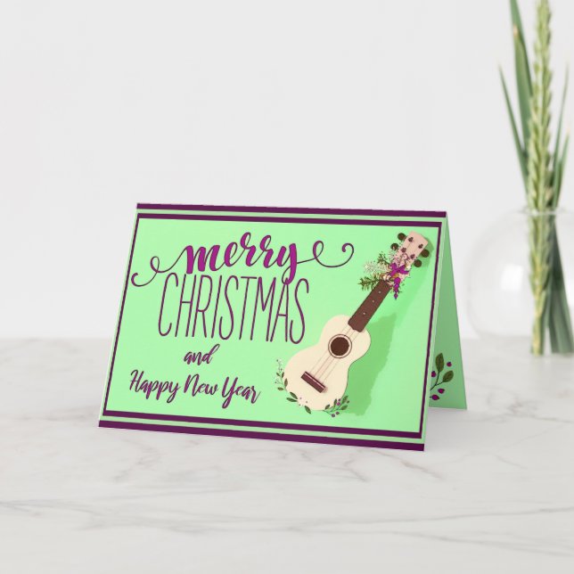 Ukulele Merry Christmas and Happy New Year Card (Front)