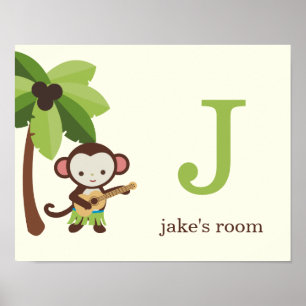 Ukulele Monkey Personalized Kids Wall Art