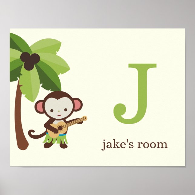 Ukulele Monkey Personalized Kids Wall Art (Front)