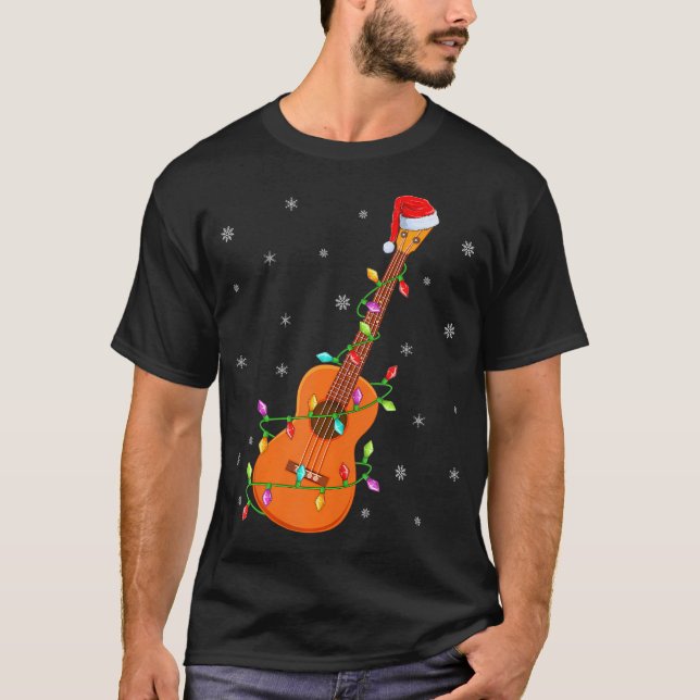 Ukulele Music Lover Xmas Lightsanta Ukulele T-Shirt (Front)