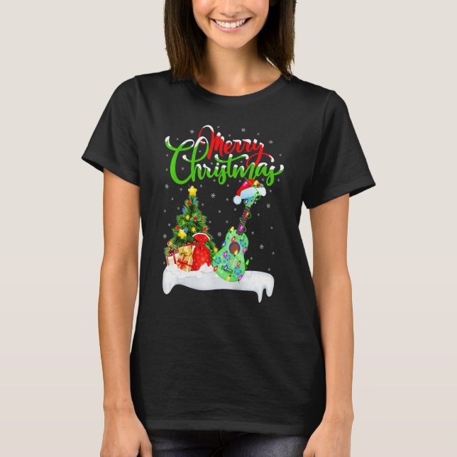 Ukulele Music Xmas Lighting Santa Ukulele Christma T-Shirt (Front)