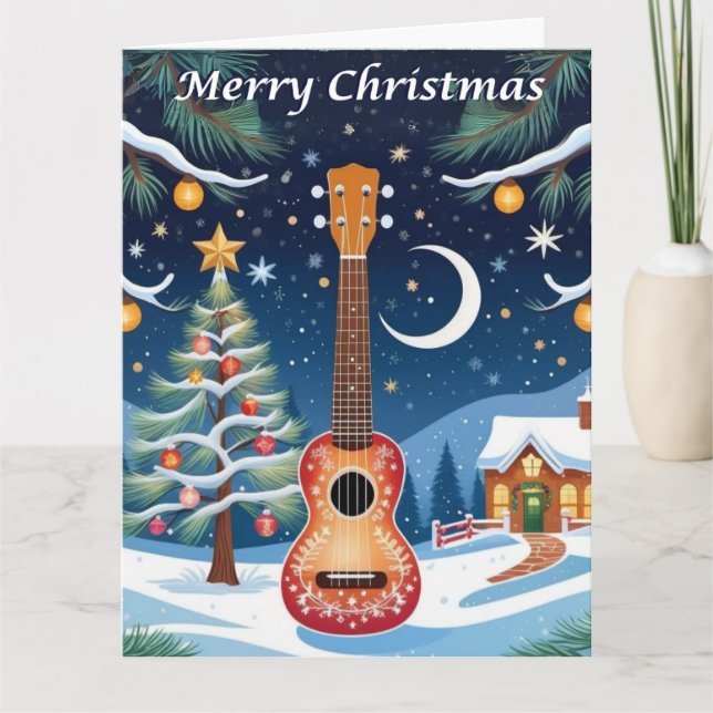 Ukulele Musical Instrument Snow Large Christmas Card (Front)