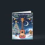 Ukulele Musical Instrument Snow Tree Christmas Holiday Card<br><div class="desc">A Christmas card for music lovers,  with illustration of a ukulele on a snowy day.</div>
