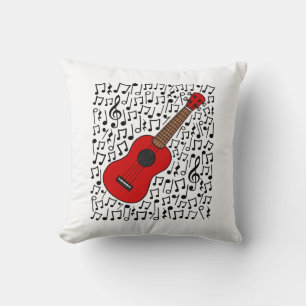 Ukulele Musical Notes Uke Player Musician (Red) Cushion