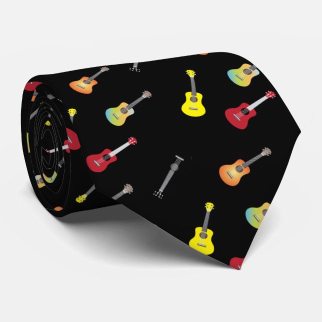 Ukulele Pattern Musical Black Tie (Rolled)
