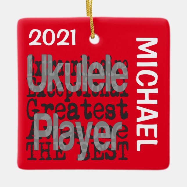 Ukulele Player Extraordinaire CUSTOM Ceramic Ornament (Front)