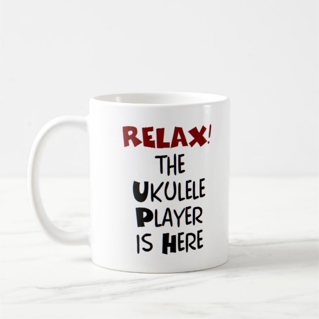 ukulele player is here coffee mug (Left)