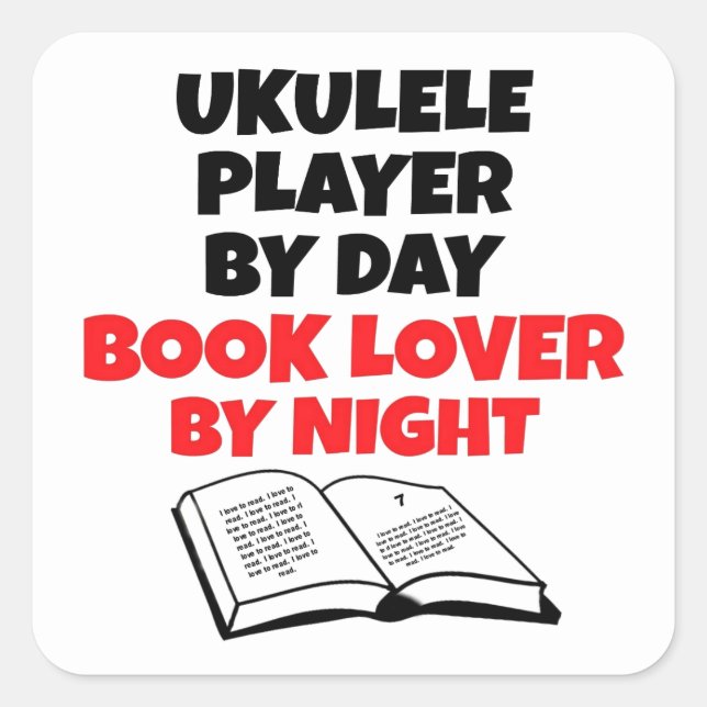 Ukulele Player Loves Reading Square Sticker (Front)