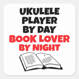 Ukulele Player Loves Reading Square Sticker