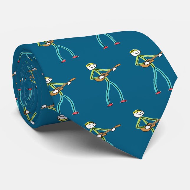 Ukulele Playing Stickman Tie (Rolled)