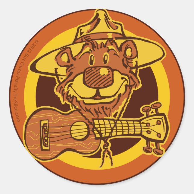 Ukulele Rangers "Smiling Bear with Uke" Cartoon Lo Classic Round Sticker (Front)
