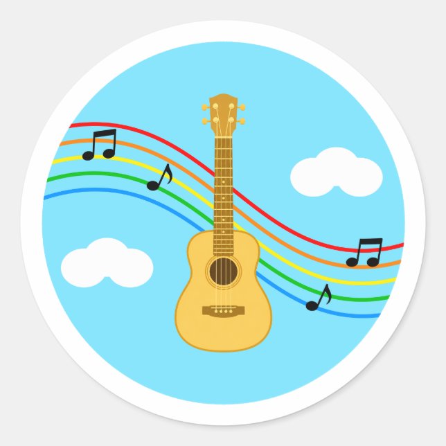 Ukulele Sticker Sky Rainbow Music Kids (Front)