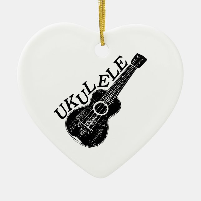 Ukulele Text And Image Ceramic Tree Decoration (Front)