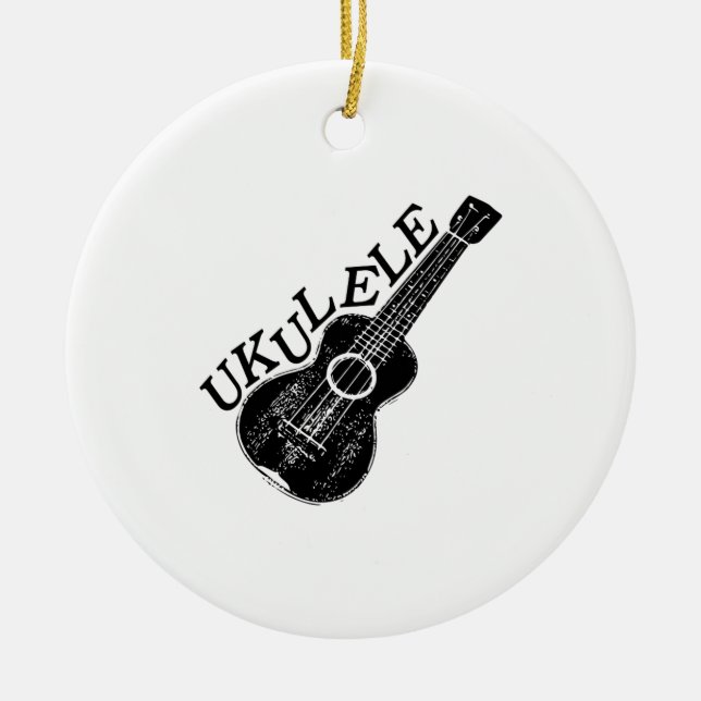 Ukulele Text And Image Ceramic Tree Decoration (Front)