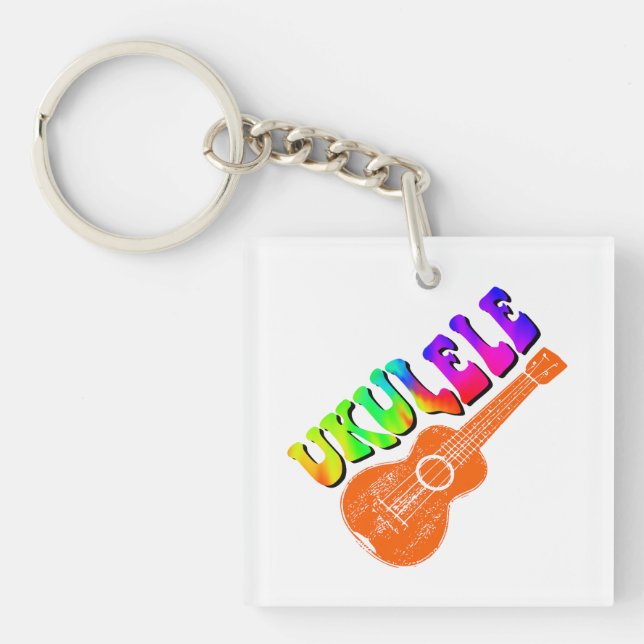 Ukulele Tie Dye Groovy Text Art Key Ring (Front)