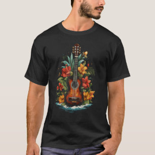 Ukulele Tropical Flowers Hawaiian Music Player Gui T-Shirt
